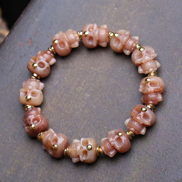 Buddha Stones Pulsera vintage con cuentas de hueso tibetano y calavera tallada a mano - Cuenta de hueso - image 0
