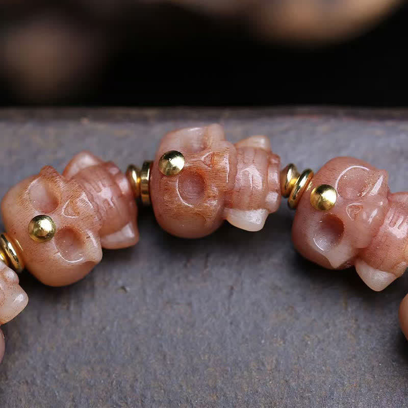 Buddha Stones Pulsera vintage con cuentas de hueso tibetano y calavera tallada a mano - image 4