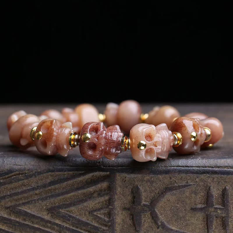 Buddha Stones Pulsera vintage con cuentas de hueso tibetano y calavera tallada a mano - image 1