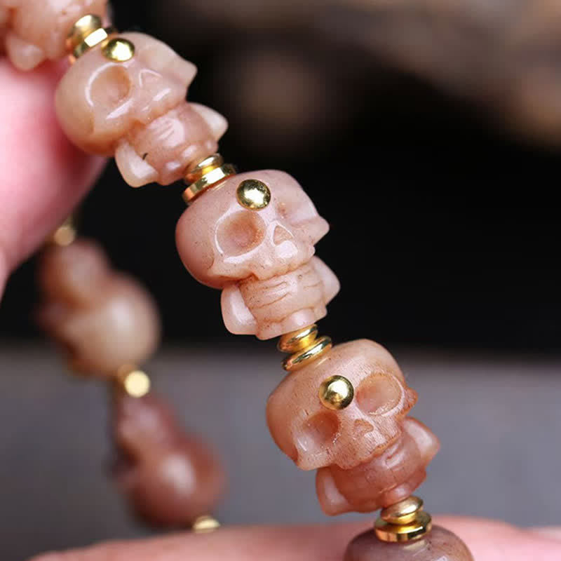 Buddha Stones Pulsera vintage con cuentas de hueso tibetano y calavera tallada a mano - image 2