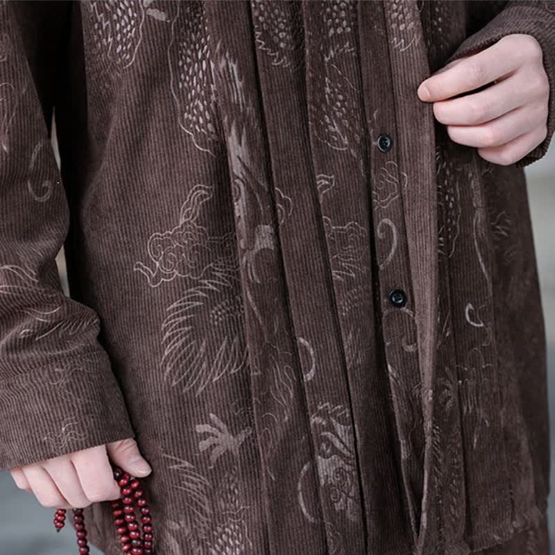 Buddha Stones Chaquetas de hombre de pana con cuello mandarín, estilo casual de otoño/invierno, con estampado abstracto. - image 6