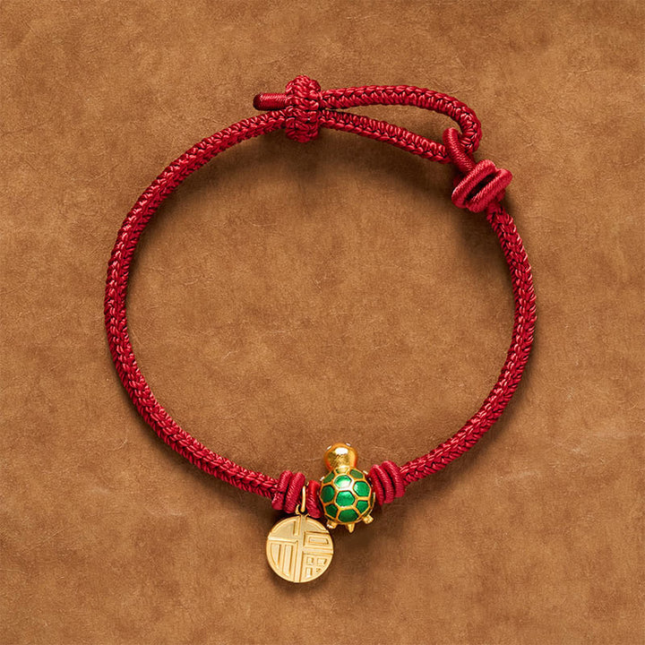 Buddha Stones Pulsera de la fortuna de hilo rojo con forma de tortuga y personaje Fu - Rojo oscuro - 6,7–7,5 pulgadas/17–19 cm - Personaje de Round Fu - image 2