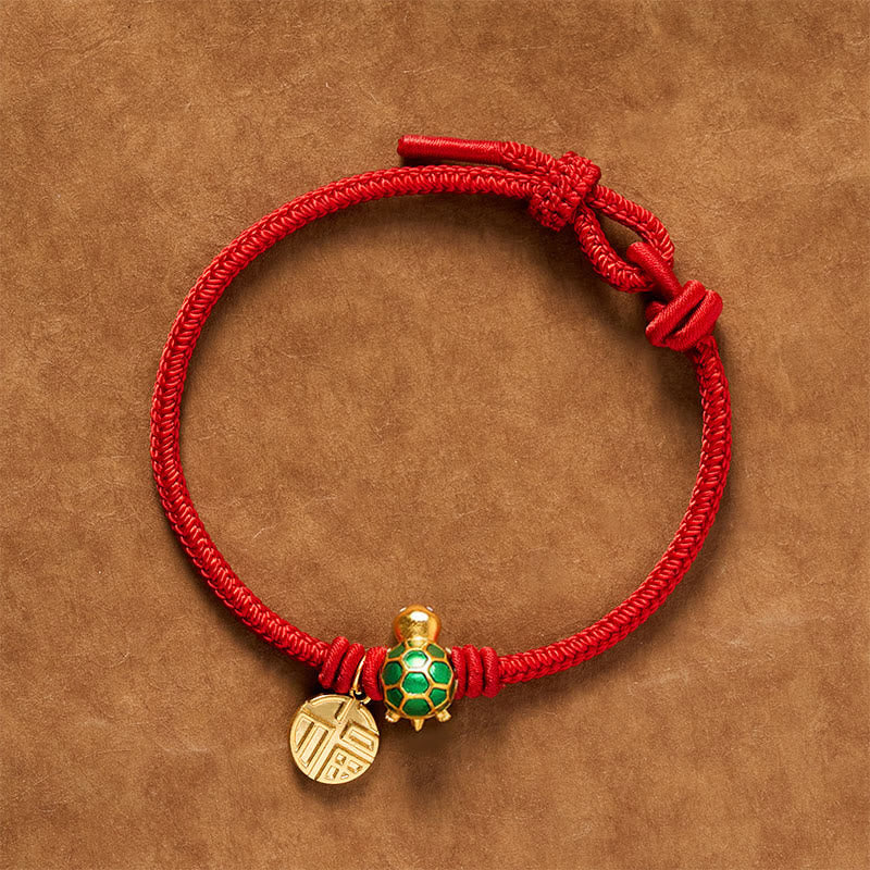 Buddha Stones Pulsera de la fortuna de hilo rojo con forma de tortuga y personaje Fu - Rojo - 6,7–7,5 pulgadas/17–19 cm - Personaje de Round Fu - image 13