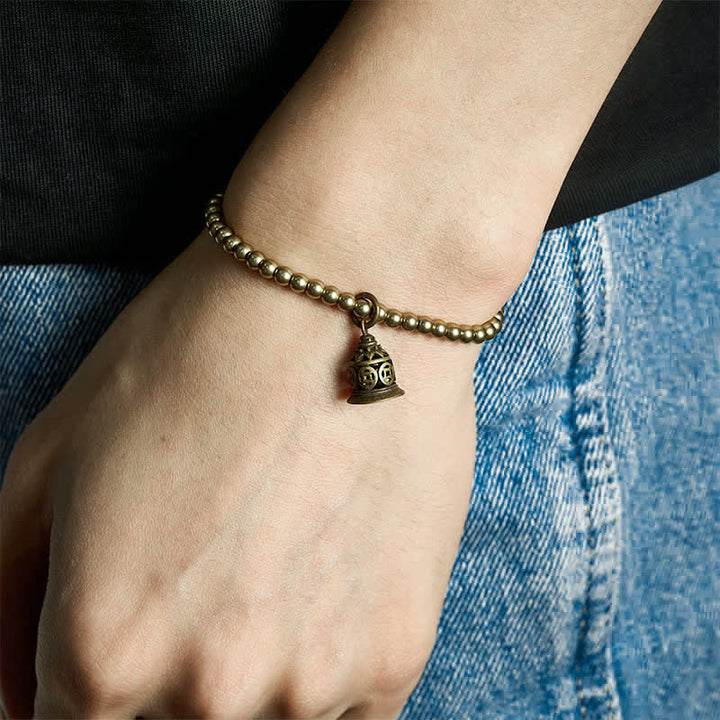 Buddha Stones Pulsera de la riqueza con cuentas de cobre, monedas chinas de cobre y campana. - 7,1–7,5 pulgadas (18–19 cm) - image 0