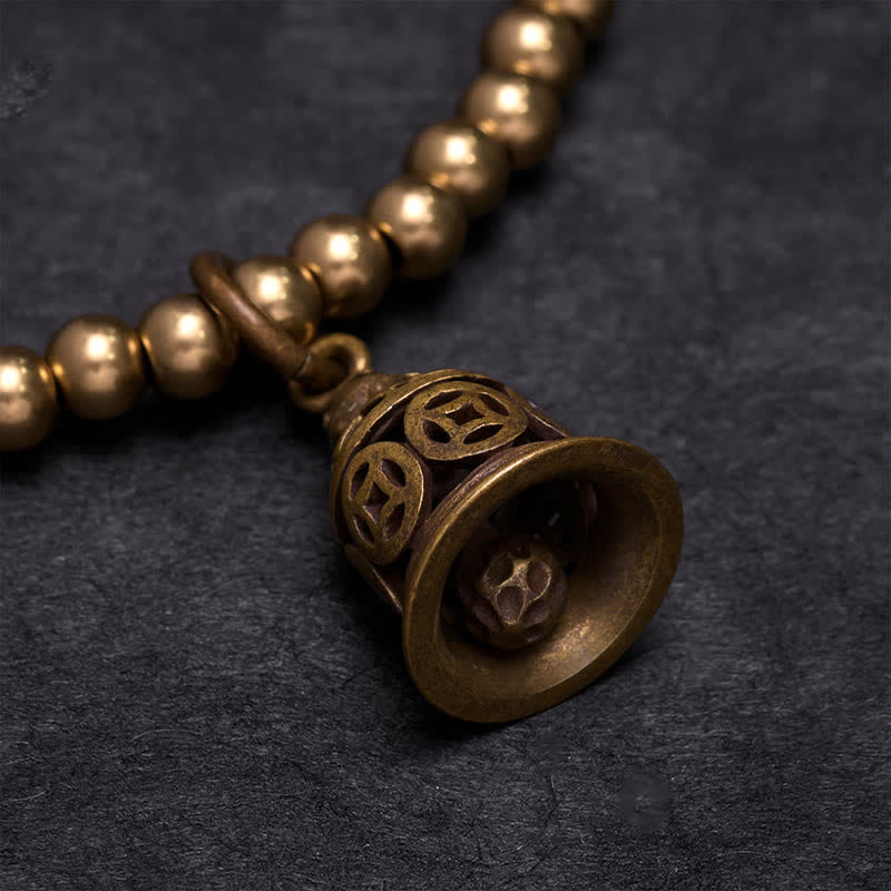 Buddha Stones Pulsera de la riqueza con cuentas de cobre, monedas chinas de cobre y campana. - image 4