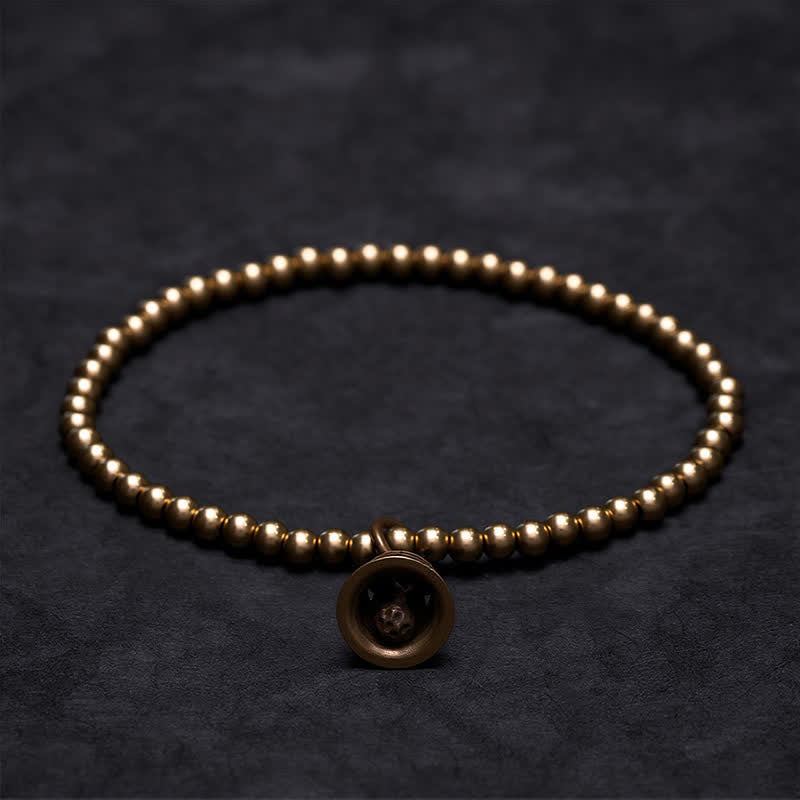 Buddha Stones Pulsera de la riqueza con cuentas de cobre, monedas chinas de cobre y campana. - image 2
