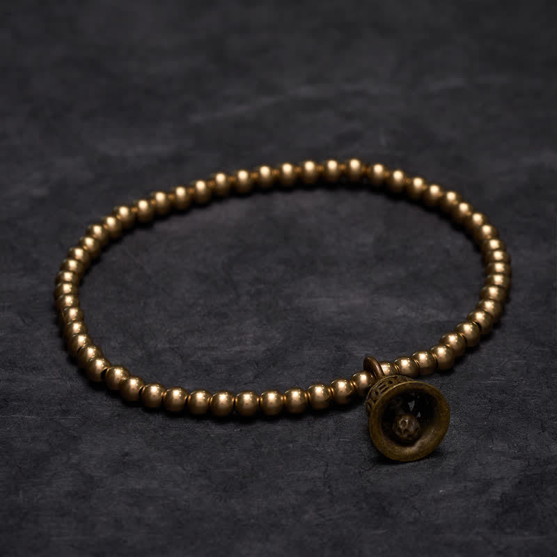 Buddha Stones Pulsera de la riqueza con cuentas de cobre, monedas chinas de cobre y campana. - image 1