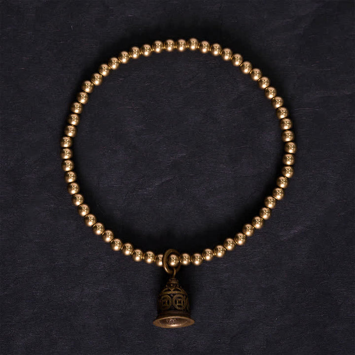 Buddha Stones Pulsera de la riqueza con cuentas de cobre, monedas chinas de cobre y campana. - image 3