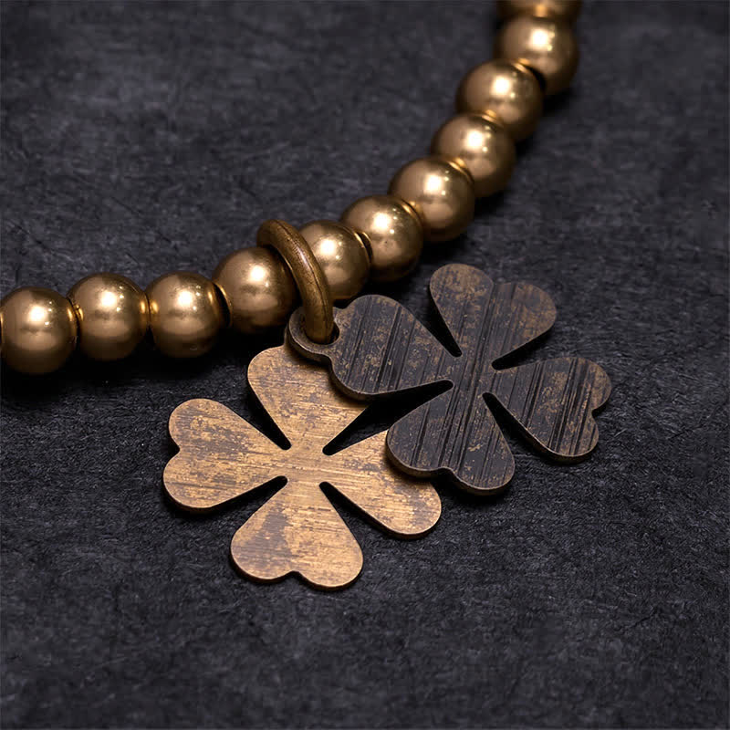 Buddha Stones Pulsera de la suerte con dije de trébol de cuatro hojas y cuentas de cobre - image 4