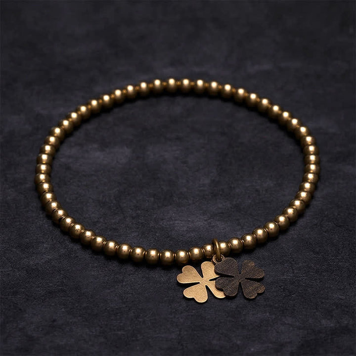 Buddha Stones Pulsera de la suerte con dije de trébol de cuatro hojas y cuentas de cobre - 7,1–7,5 pulgadas (18–19 cm) - image 0