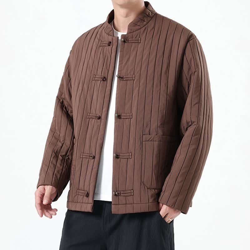 Buddha Stones Chaquetas de hombre de estilo casual Tang con botones de rana y bolsillos, ideales para otoño e invierno. - image 1