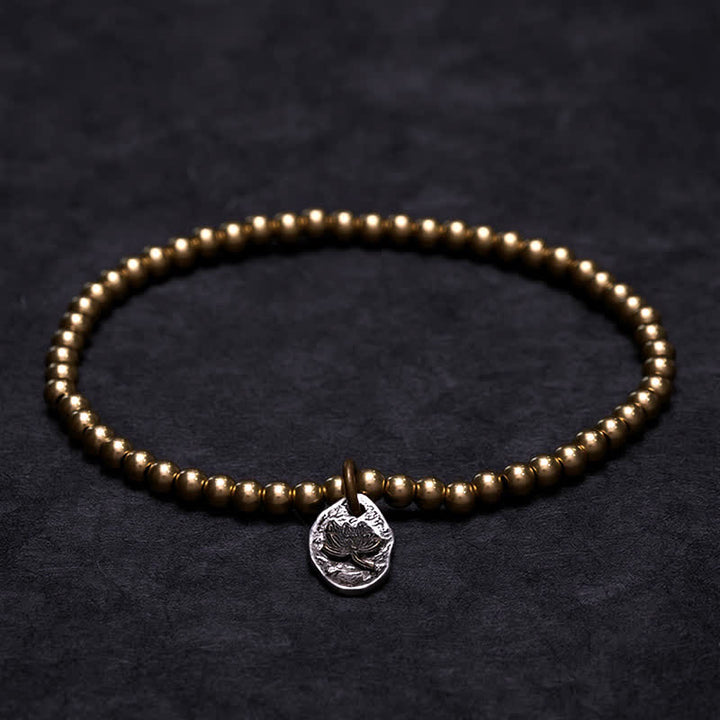 Buddha Stones Pulsera curativa con dije de loto y cuentas de cobre - 7,1–7,5 pulgadas (18–19 cm) - image 0