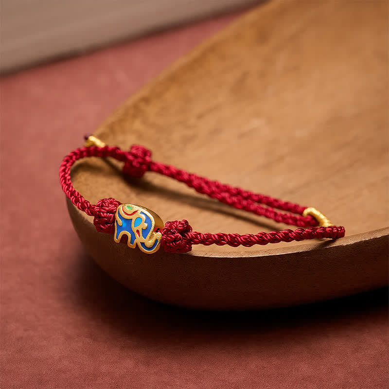 Buddha Stones Pulsera de sabiduría tejida con hilo rojo de elefante - image 1