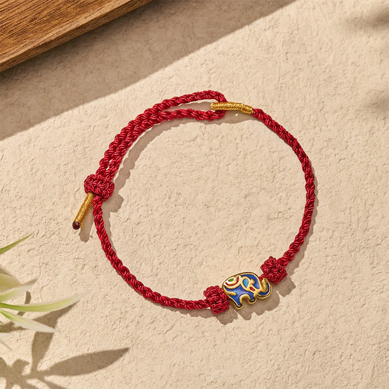 Buddha Stones Pulsera de sabiduría tejida con hilo rojo de elefante - image 3