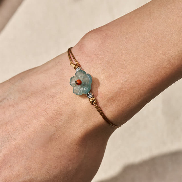 Buddha Stones Pulsera de jade natural tejida a mano con diseño floral. - image 4