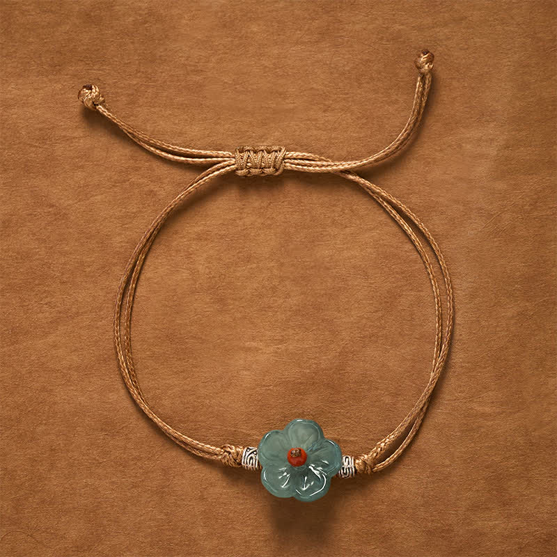 Buddha Stones Pulsera de jade natural tejida a mano con diseño floral. - image 1