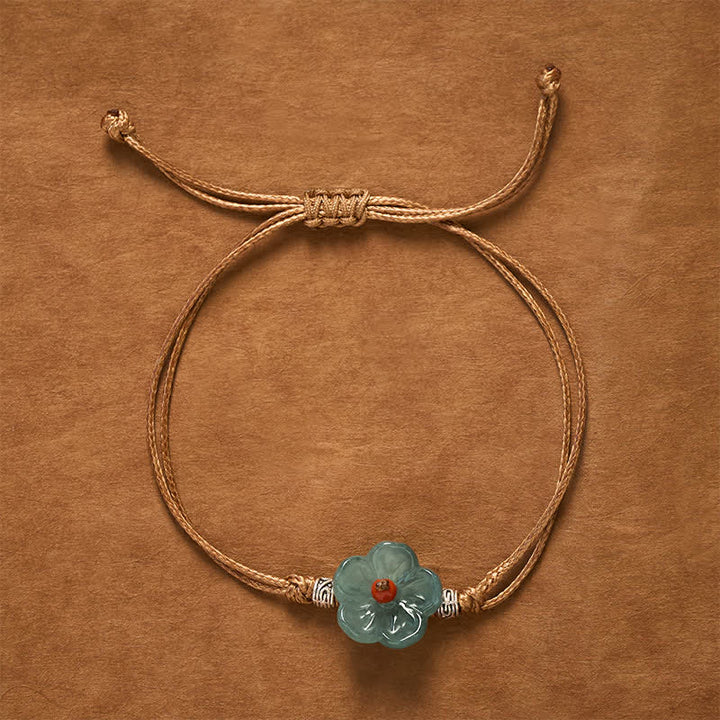 Buddha Stones Pulsera de jade natural tejida a mano con diseño floral. - image 1