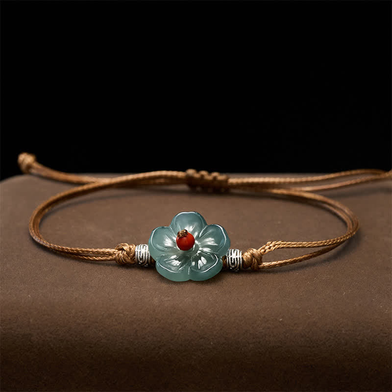 Buddha Stones Pulsera de jade natural tejida a mano con diseño floral. - image 2
