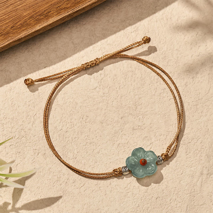 Buddha Stones Pulsera de jade natural tejida a mano con diseño floral. - image 3