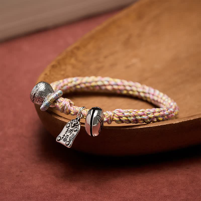 Buddha Stones Pulsera tibetana de cobre con diseño de campana de loto tejida a mano - image 2