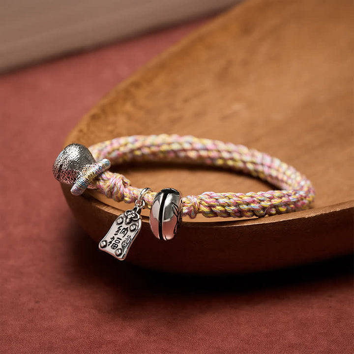 Buddha Stones Pulsera tibetana de cobre con diseño de campana de loto tejida a mano - image 2