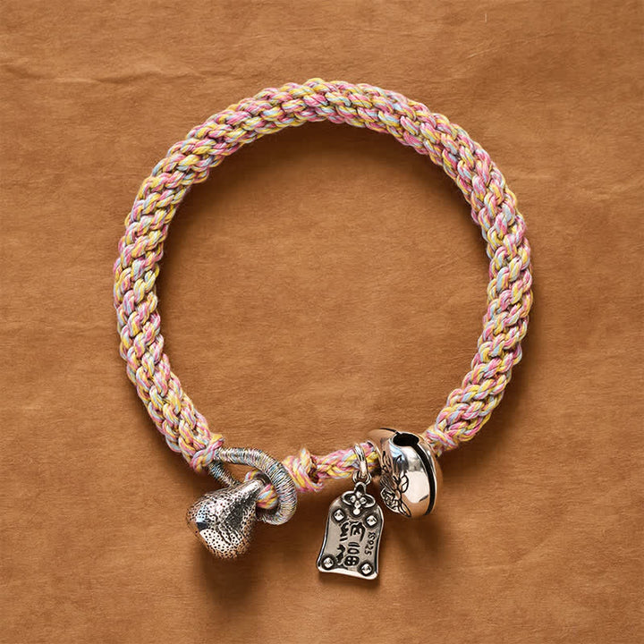 Buddha Stones Pulsera tibetana de cobre con diseño de campana de loto tejida a mano - image 1