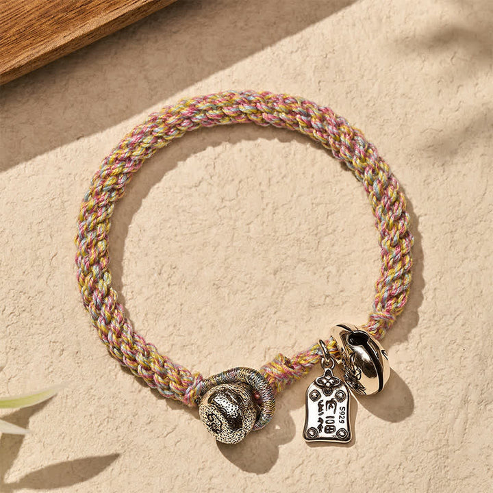 Buddha Stones Pulsera tibetana de cobre con diseño de campana de loto tejida a mano - image 3