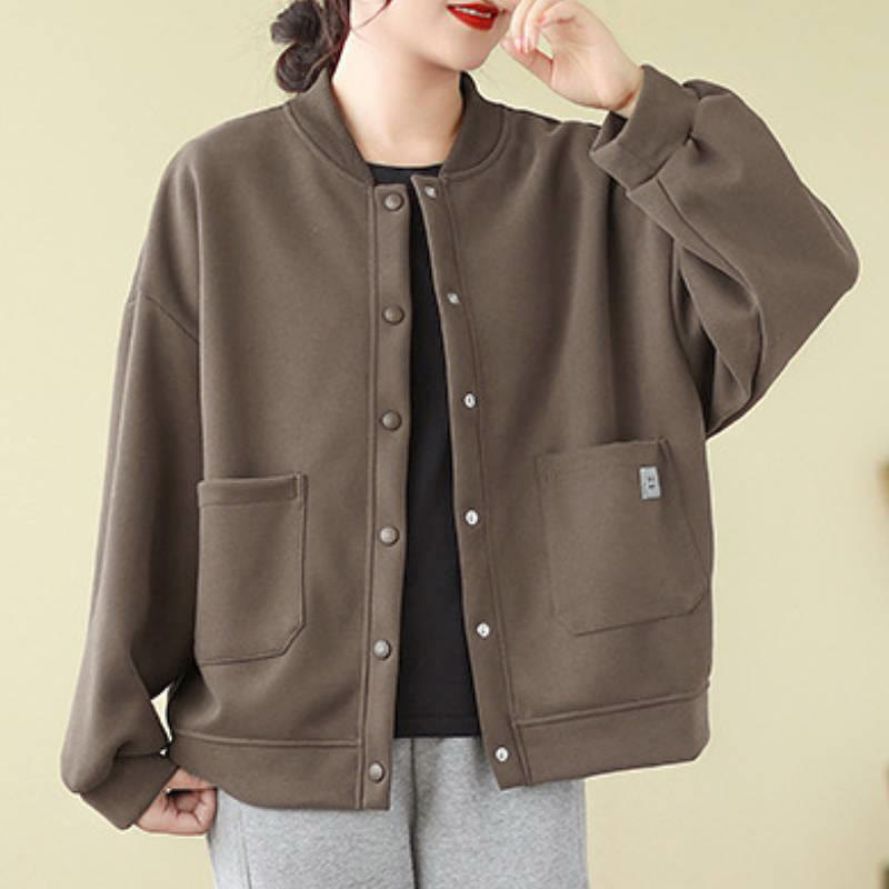 Buddha Stones Chaqueta minimalista de otoño para mujer, con botones y bolsillos. - image 1