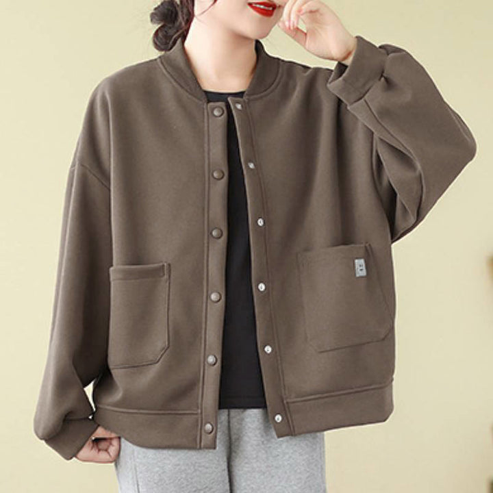 Buddha Stones Chaqueta minimalista de otoño para mujer, con botones y bolsillos. - image 1