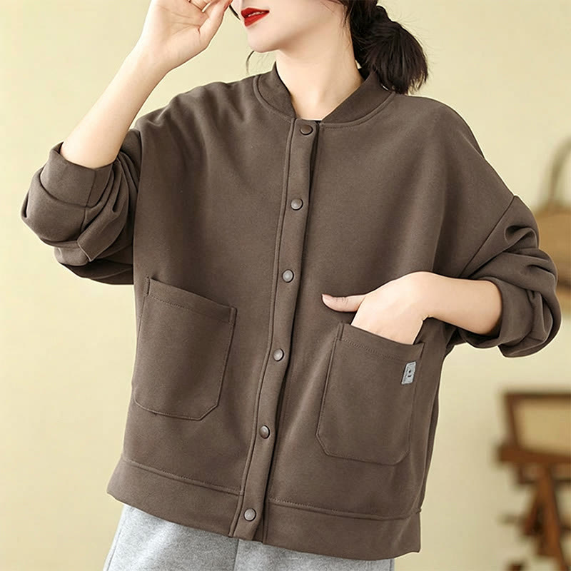 Buddha Stones Chaqueta minimalista de otoño para mujer, con botones y bolsillos. - image 2