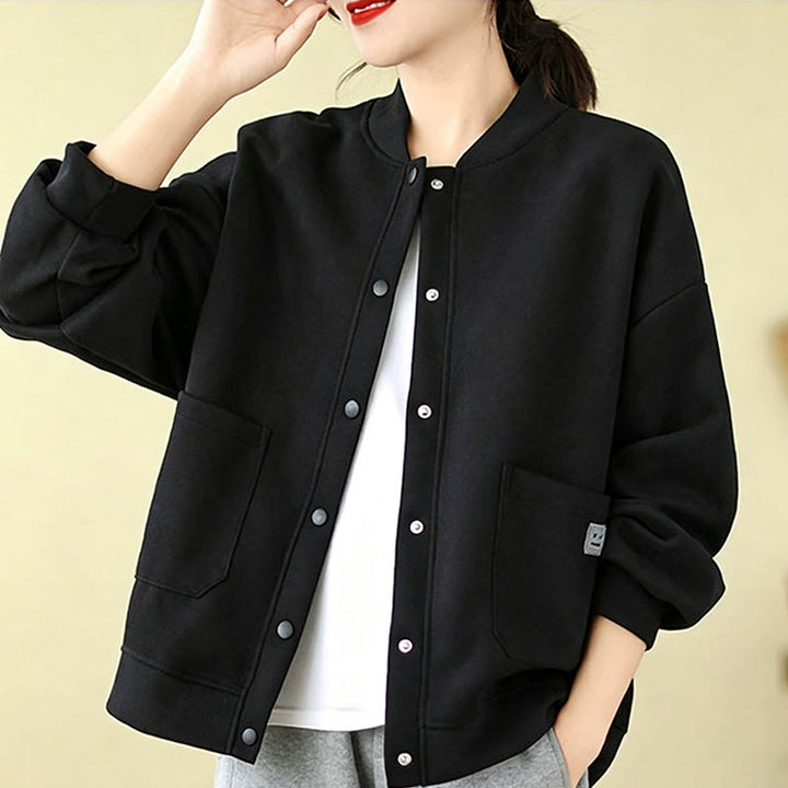 Buddha Stones Chaqueta minimalista de otoño para mujer, con botones y bolsillos. - image 19
