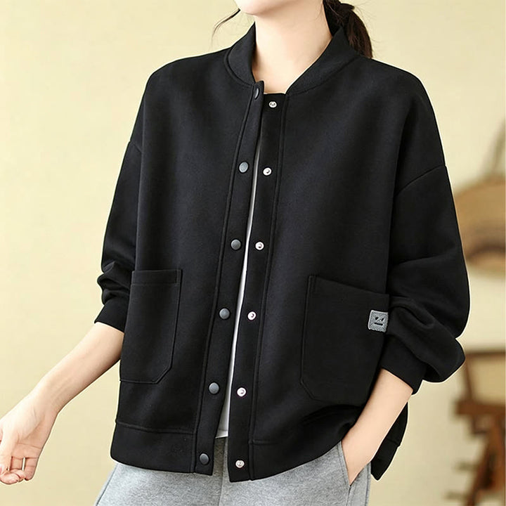 Buddha Stones Chaqueta minimalista de otoño para mujer, con botones y bolsillos. - image 20