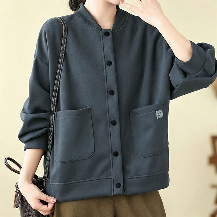 Buddha Stones Chaqueta minimalista de otoño para mujer, con botones y bolsillos. - image 16