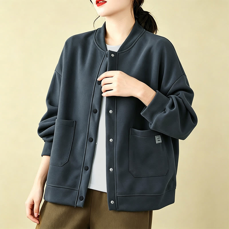 Buddha Stones Chaqueta minimalista de otoño para mujer, con botones y bolsillos. - image 15