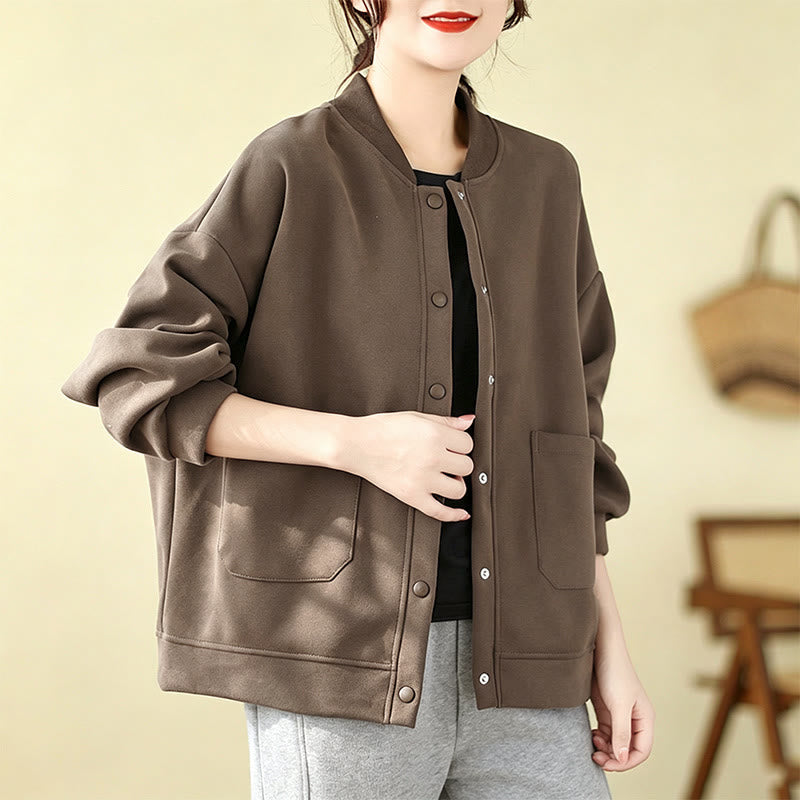 Buddha Stones Chaqueta minimalista de otoño para mujer, con botones y bolsillos. - Marrón silla de montar - US12, UK/AU16, EU44 (XL) - image 0