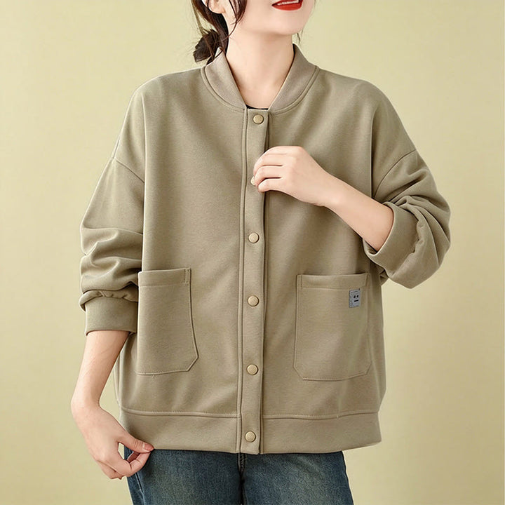 Buddha Stones Chaqueta minimalista de otoño para mujer, con botones y bolsillos. - image 6