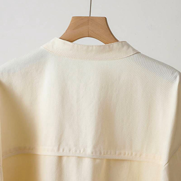 Buddha Stones Chaqueta de mujer de estilo casual otoñal con cuello mandarín y bolsillo de parche. - image 14