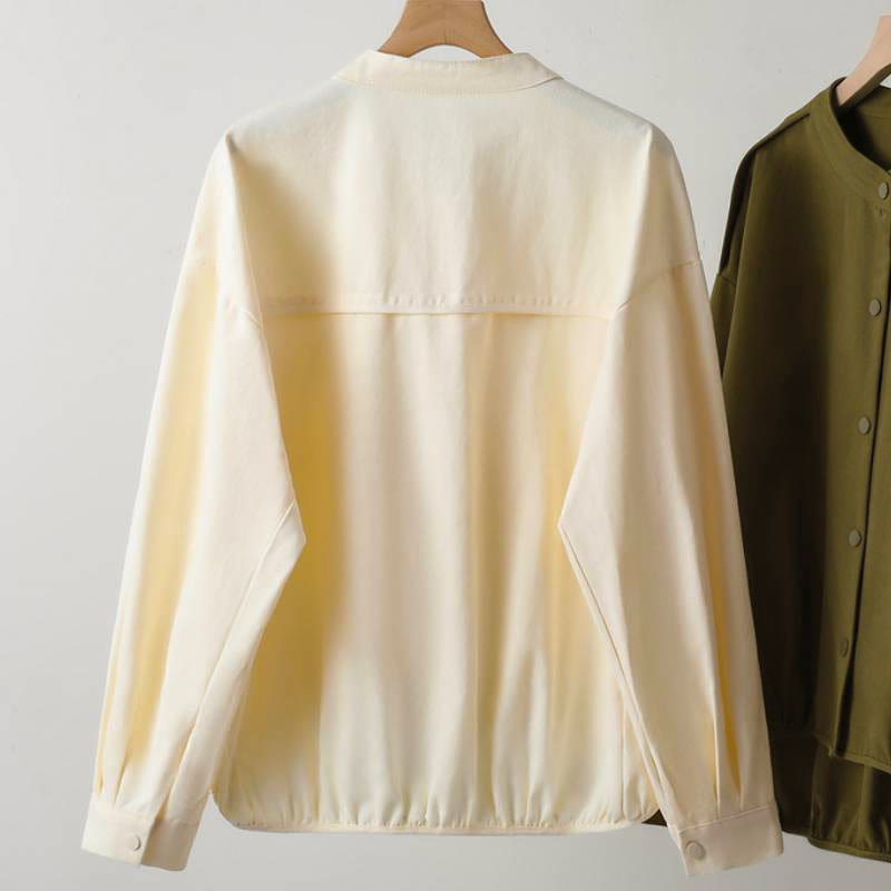 Buddha Stones Chaqueta de mujer de estilo casual otoñal con cuello mandarín y bolsillo de parche. - image 12