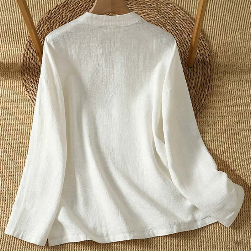 Buddha Stones Camisas de manga larga para mujer de estilo vintage Tang con botones de rana, ideales para primavera y otoño. - image 1