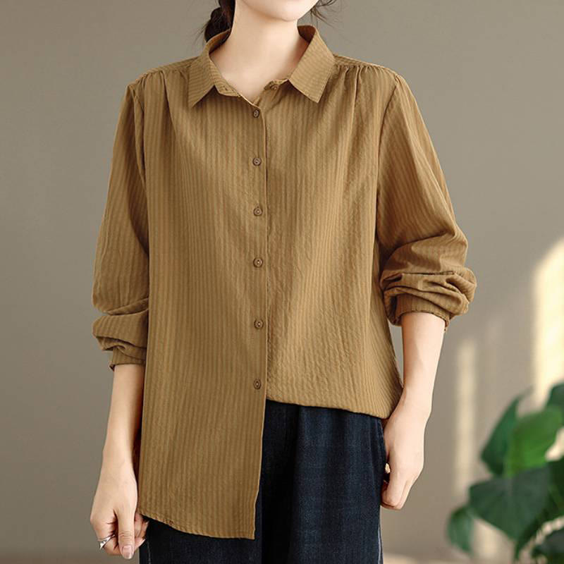 Buddha Stones Camisas clásicas sencillas de manga larga para mujer con botones, ideales para primavera y otoño. - image 1