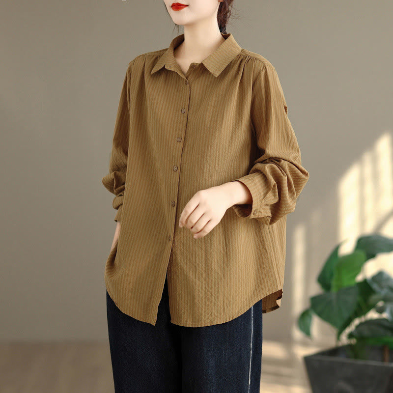 Buddha Stones Camisas clásicas sencillas de manga larga para mujer con botones, ideales para primavera y otoño. - vara de oro - US8-10, UK/AU12-14, EU40-42 (2XL) - image 0