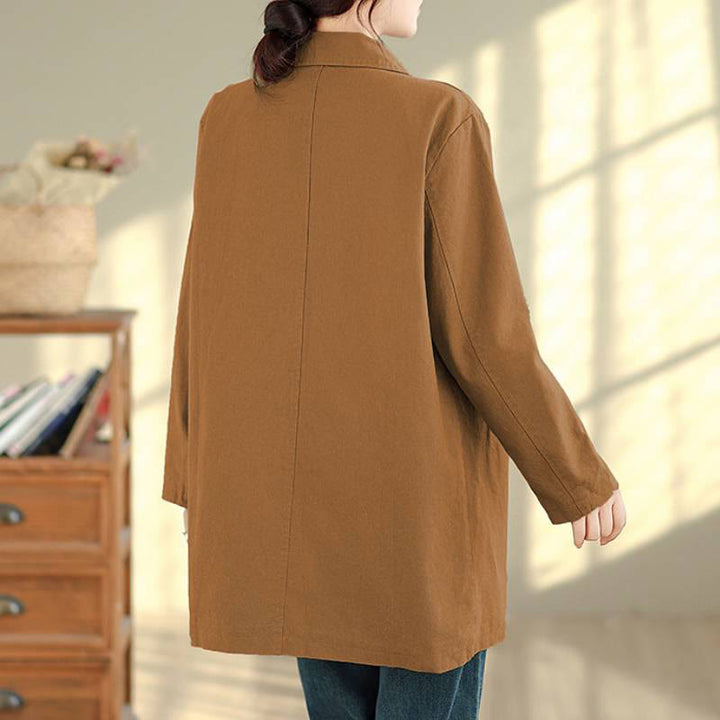 Buddha Stones Chaqueta de mujer sencilla de estilo vintage con estampado a cuadros y bolsillos, ideal para otoño. - image 22