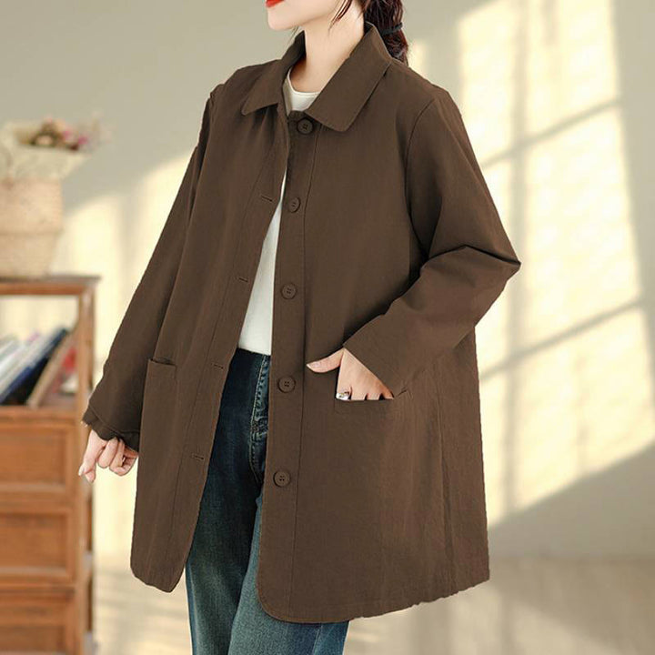 Buddha Stones Chaqueta de mujer sencilla de estilo vintage con estampado a cuadros y bolsillos, ideal para otoño. - image 16