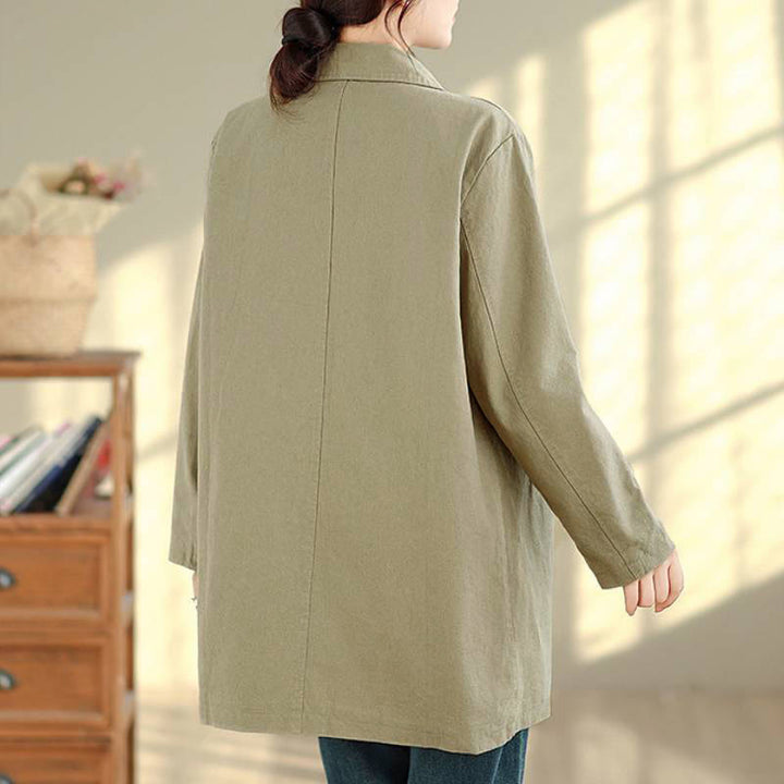 Buddha Stones Chaqueta de mujer sencilla de estilo vintage con estampado a cuadros y bolsillos, ideal para otoño. - image 3