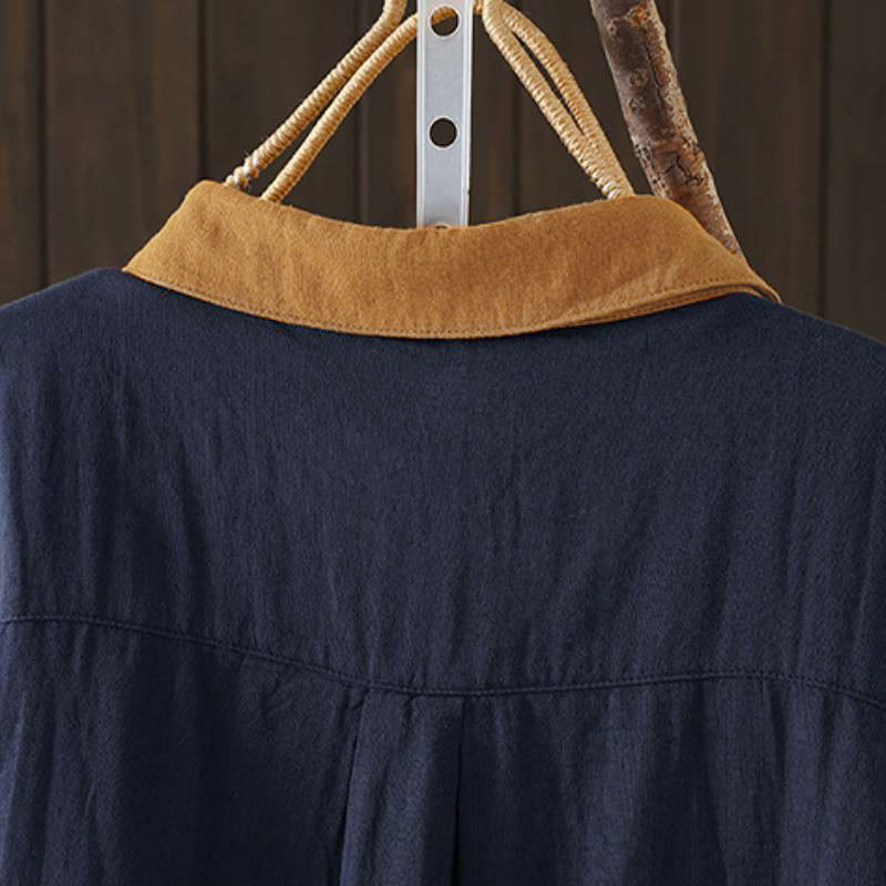 Buddha Stones Camisa de manga larga para mujer, estilo casual vintage, con botones y cuello en contraste, ideal para primavera. - image 6