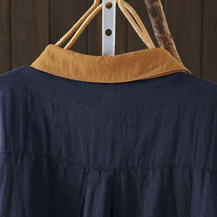 Buddha Stones Camisa de manga larga para mujer, estilo casual vintage, con botones y cuello en contraste, ideal para primavera. - image 6