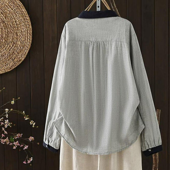 Buddha Stones Camisa de manga larga para mujer, estilo casual vintage, con botones y cuello en contraste, ideal para primavera. - image 11