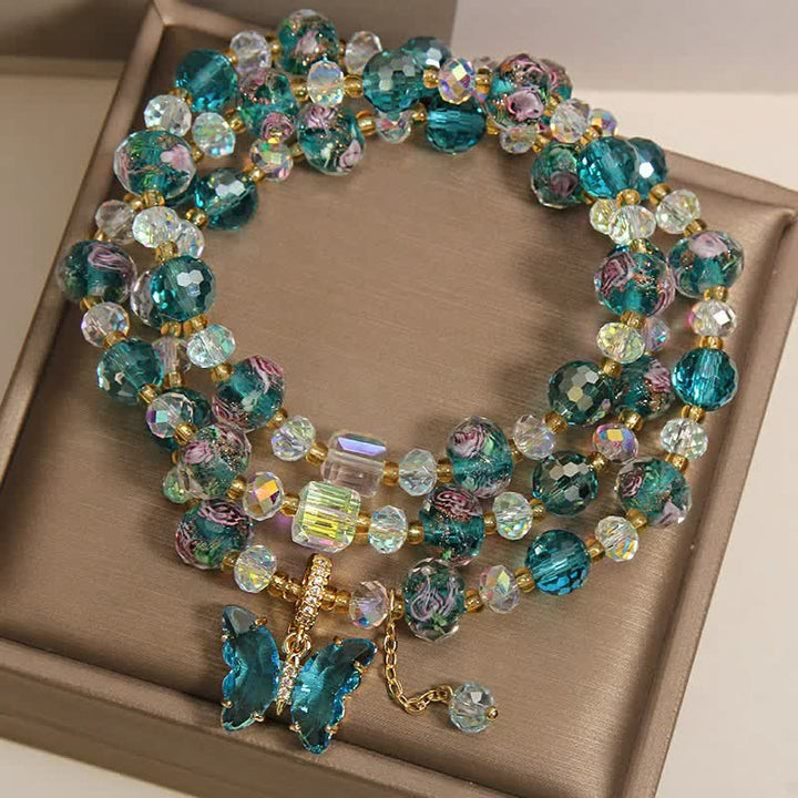 Buddha Stones Pulsera de triple vuelta con transformación de mariposa y cuentas de vidrio Liuli - image 2