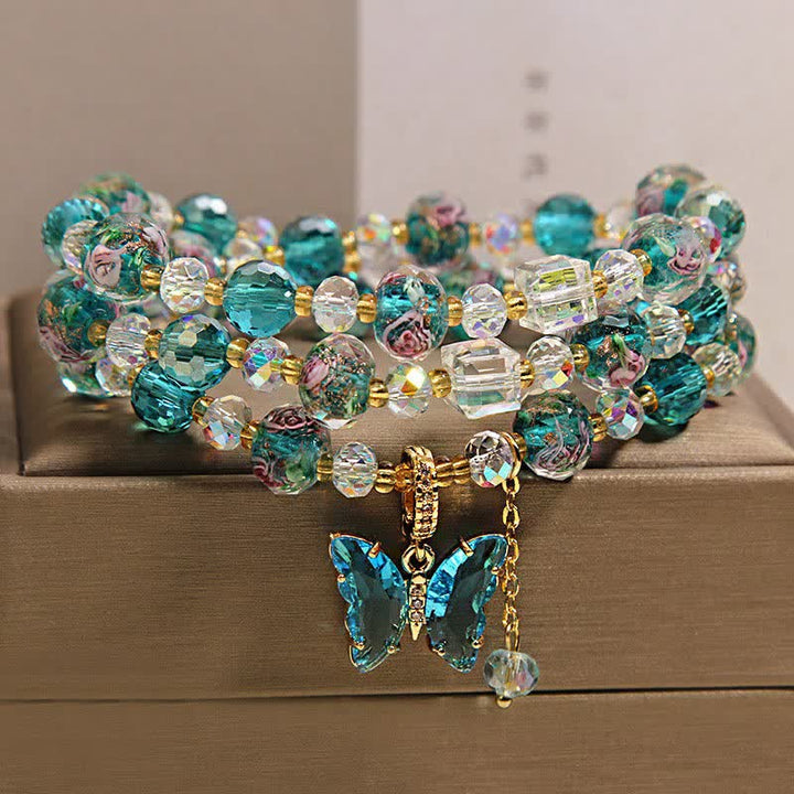 Buddha Stones Pulsera de triple vuelta con transformación de mariposa y cuentas de vidrio Liuli - image 7