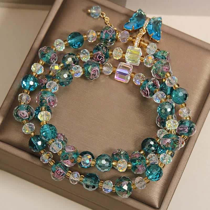 Buddha Stones Pulsera de triple vuelta con transformación de mariposa y cuentas de vidrio Liuli - image 3